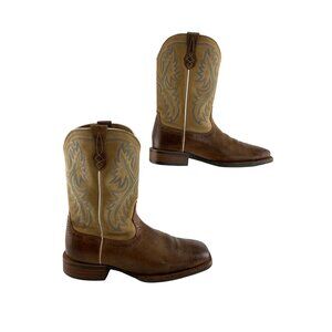 Men's Ariat Quickdraw Brown Leather Square Toe Western Boots Size 10.5 EE *WIDE*